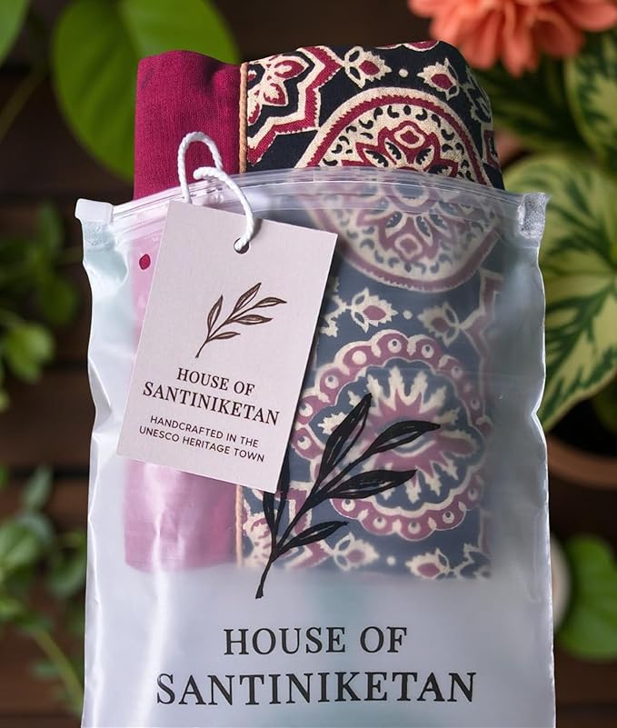 House of Santiniketan | Designer Ajrakh Print Cotton Saree Blouse, Maroon and Black, Half-Elbow Sleeve