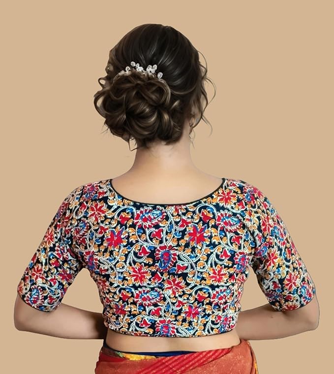 Pure Cotton Kalamkari Print Blouse for Women, Round Neck, Comfortable & Lightweight Design