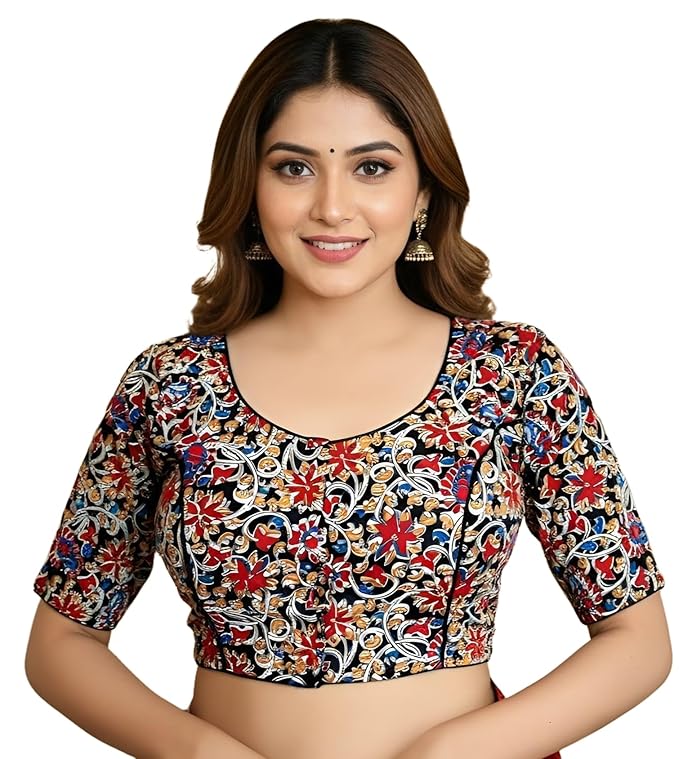 Pure Cotton Kalamkari Print Blouse for Women, Round Neck, Comfortable & Lightweight Design