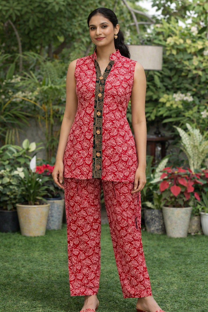 100% Pure Cotton Indigo Printed Co-Ord Set for Women | Handmade Top & Bottom Set