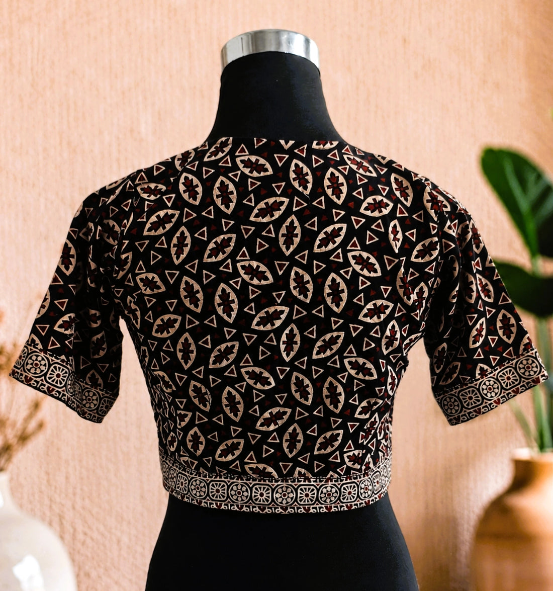 Ajrak Cotton Handcrafted Blouse for Women | Santiniketan Inspired Ethnic Blouse | Black & Red Printed Designer Blouse