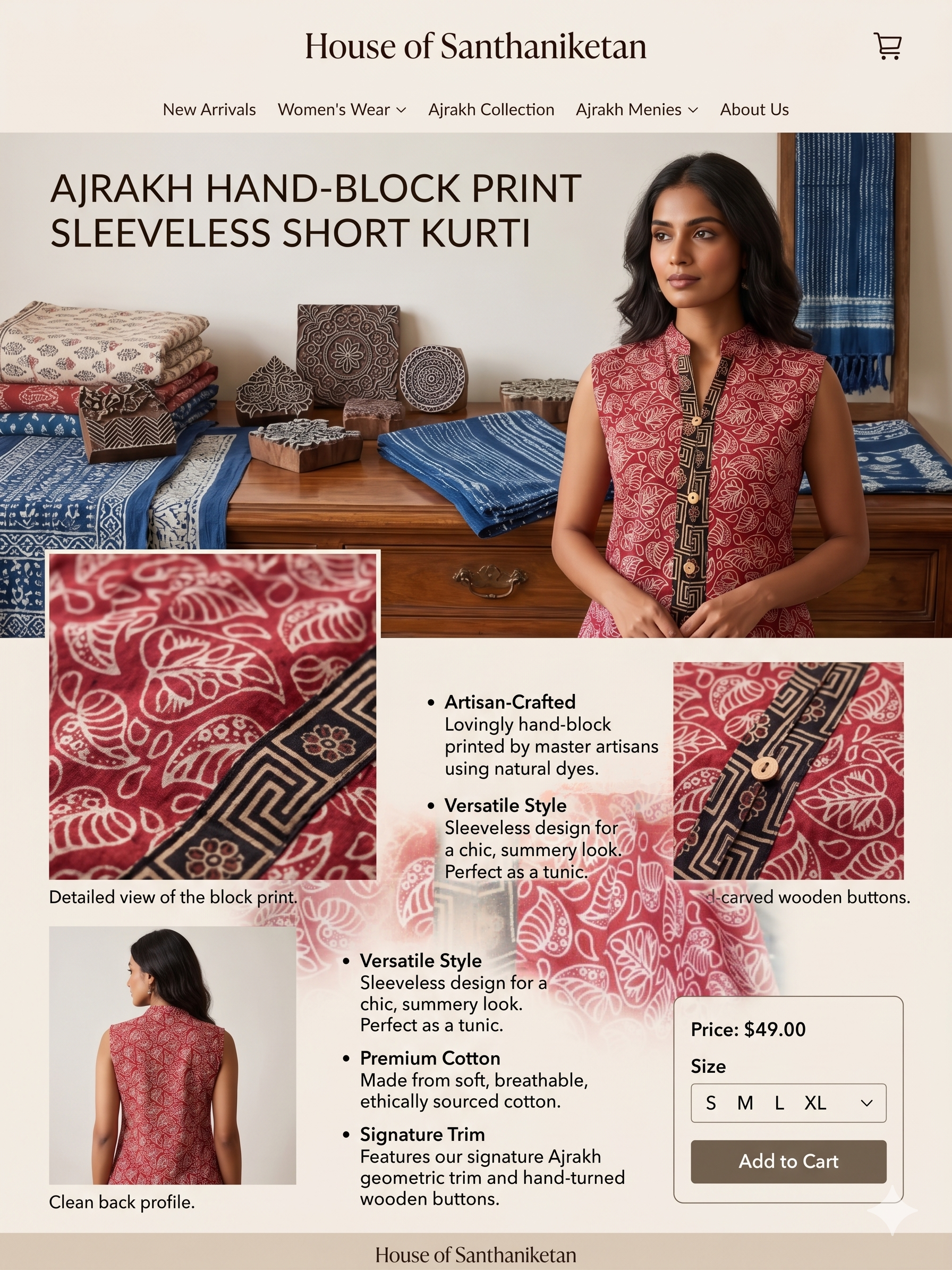 100% Pure Cotton Indigo Printed Co-Ord Set for Women | Handmade Top & Bottom Set