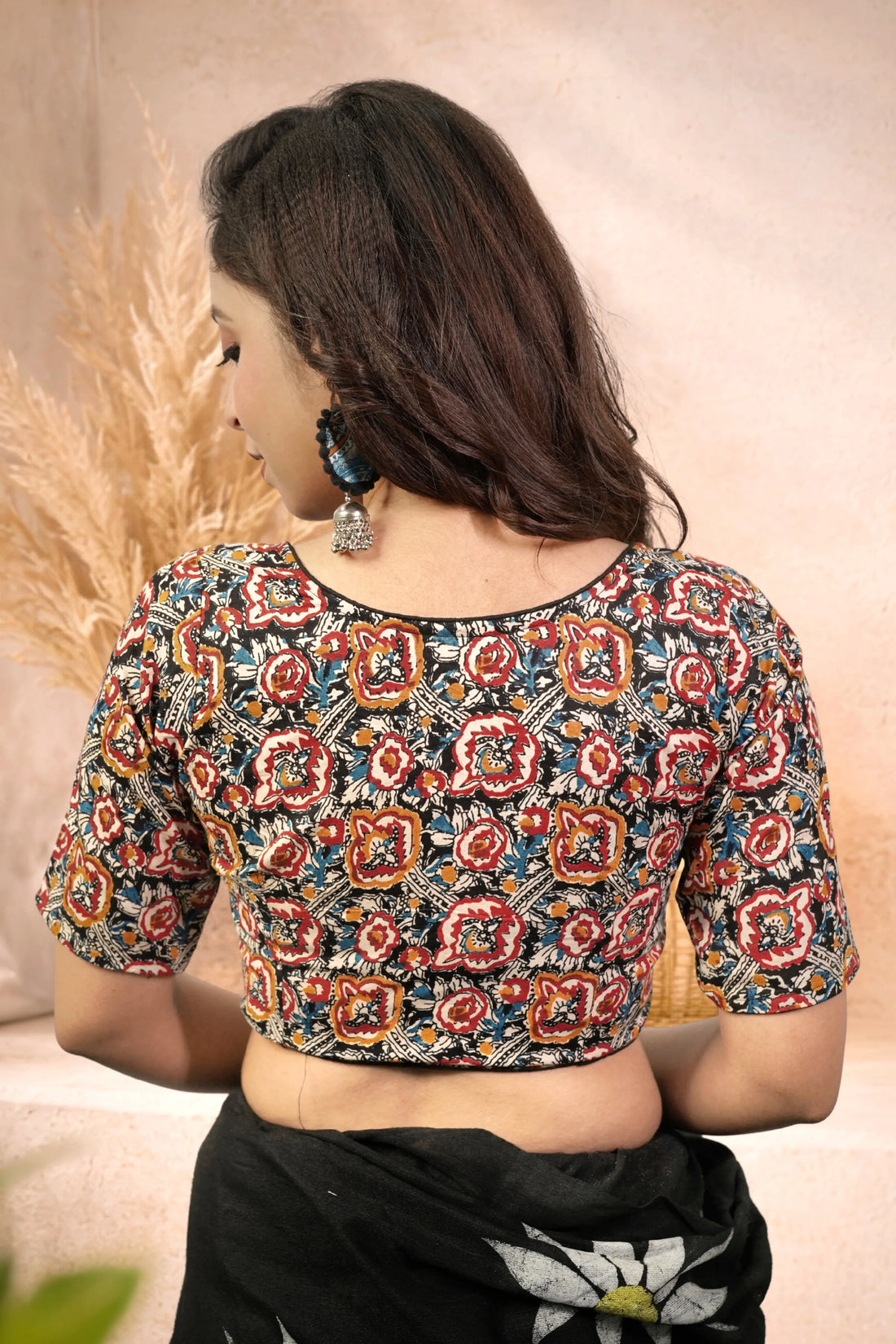 Handmade Kalamkari Cotton Saree Blouse for Women | Round Neck Lightweight Design