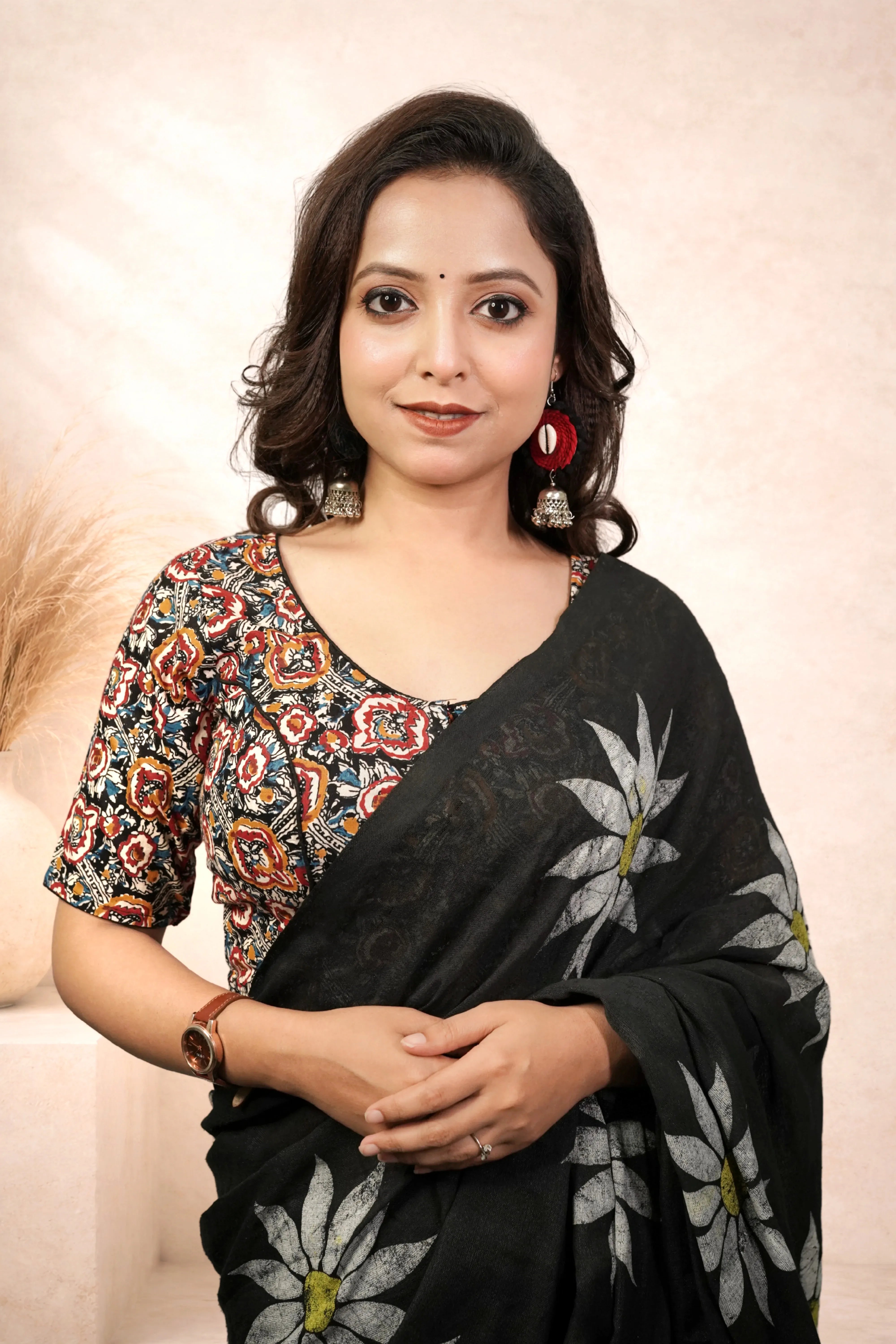 Handmade Kalamkari Cotton Saree Blouse for Women | Round Neck Lightweight Design